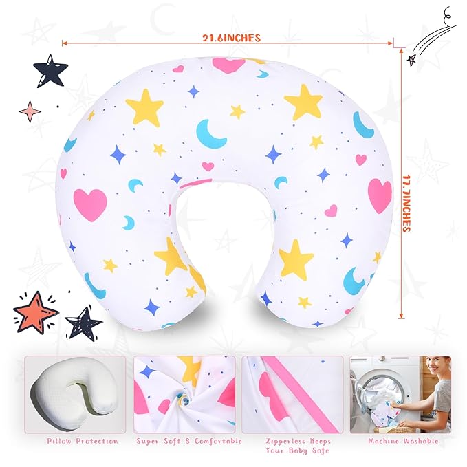 Cloele Nursing Cover for Breastfeeding Pillows - 2 Pack Star Slipcovers for Baby Boys & Girls - Ultra Soft Infant Pillowcase for Newborn, White and Blue