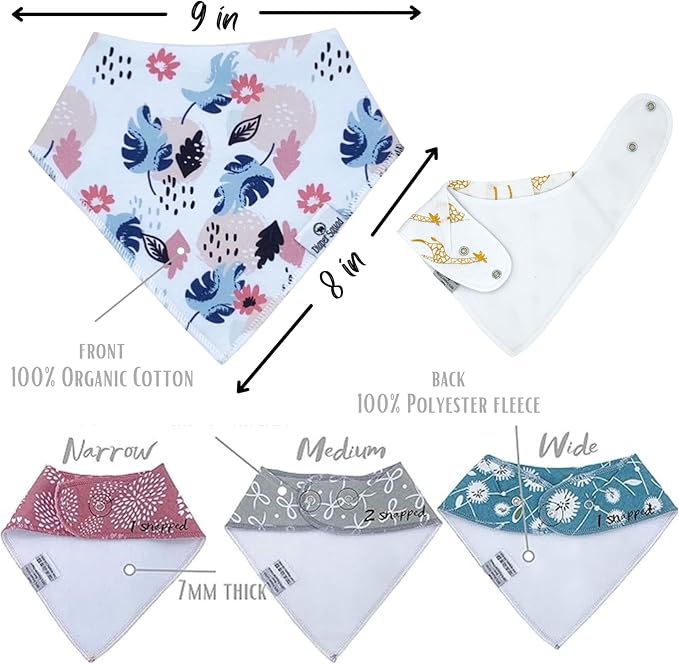 DiaperSquad's 100% Organic Cotton Baby Drool Bibs, Super Absorbent & Adjustable Baby Bibs for Drooling and Teething