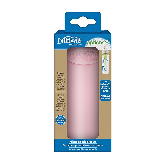 Dr. Brown's Options+ Narrow Glass Bottle Sleeve, 100% Silicone, Pink, BPA-Free, 8 oz, 1-Pack