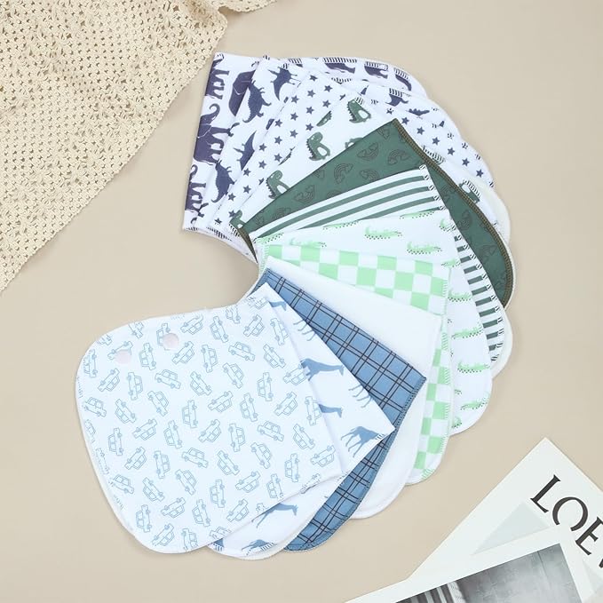 2-in-1 Burp Cloths and Baby B.ibs - 6 Pack Large Super Absorbent Soft Cotton Burping Cloths for Spit Up, 3 Layers Thick Baby Burp Rags for Girls & Boys