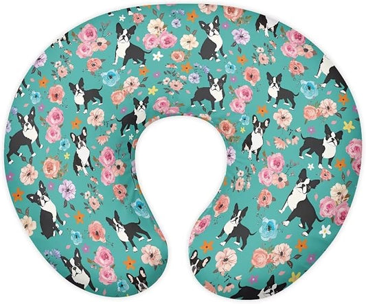 Floral Corgi Dog Nursing Pillow Cover for U-Shaped Feeding Pillow Cowhide Breastfeeding Pillow Slipcover Hidden Zipper Design Soft and Skin-Friendly