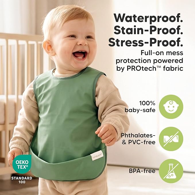 KeaBabies Waterproof Bibs for Baby Girl,Boy – 2-Pack Lightweight, Large Baby Bibs for Eating, Wearable Food Catcher, 6-12 Months Infant Feeding Essentials, Smock for Toddlers 1-3, Kids (Slate)