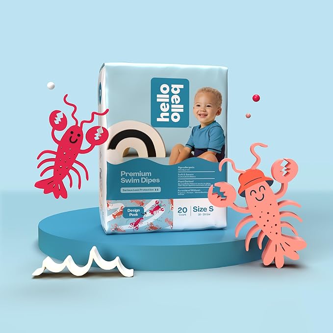 Hello Bello Premium Swim Diapers, Size S (16-28 lbs), Cute Extra-Bright Lobster Designs, 20 Count (Pack of 2)