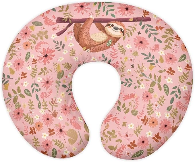 Nursing Pillow Covers U-Shaped Sloth Print Feeding Pillow Cover for Nursing Pillow Hidden Zipper Design Soft and Skin-Friendly