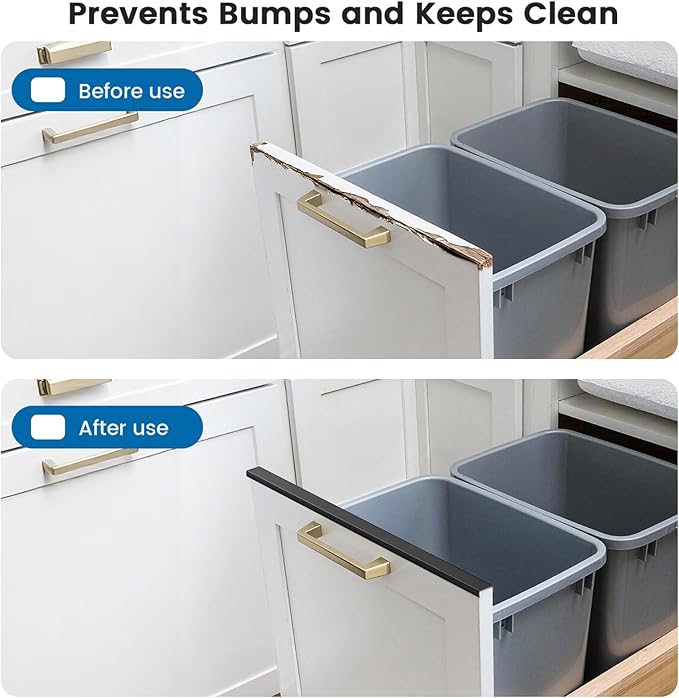 6 Pack 18" Length Cabinet Door Protector Edge Guard, 3/4" Thick Slip-On Cabinet Edge Protector, Plastic Edge Protectors for Kitchen Cabinet Trash Drawer, Black