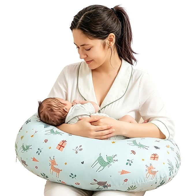 Nursing Pillow, Breastfeeding Pillows with Standard Size Removable Cover, Breast Feeding Pillow with Breathable Filling, Ergonomic Nursing Essentials for Bottle and Breastfeeding