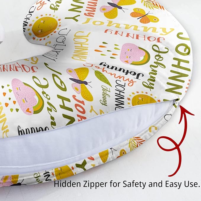Baby Nursing Pillow Cover - Personalized Name Breastfeeding Pillow Cover with Butterfly Pattern, Stretchy Removable U-Shaped for New Moms, Soft Breathable Slipcover for Infant Boys Girls