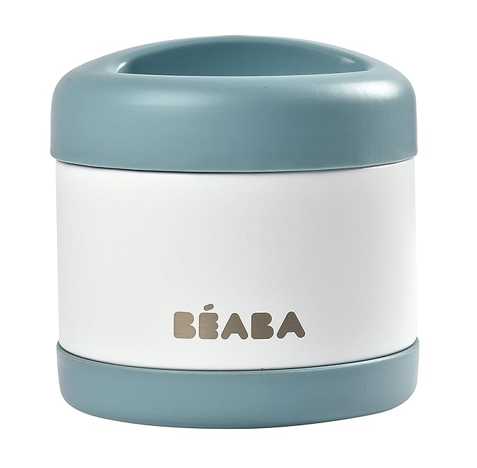 Beaba Stainless Steel Insulated Food Jar 16 oz, Kids Thermos, Lunch Containers, Leakproof, Wide Opening, Suitable for Hot and Cold Foods (Cloud)