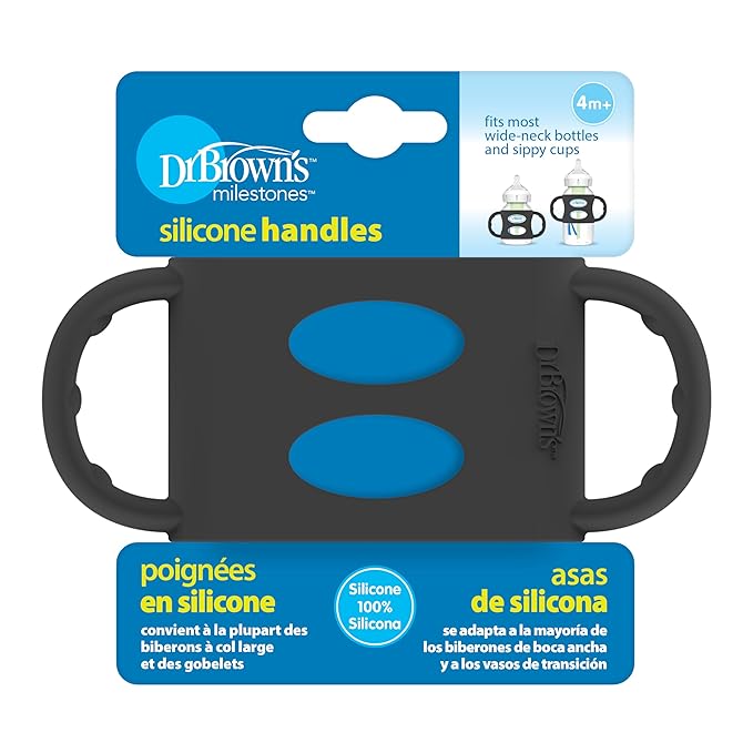 Dr. Brown’s Milestones 100% Silicone Baby Bottle Handles, Wide-Neck, Black, 1-Pack