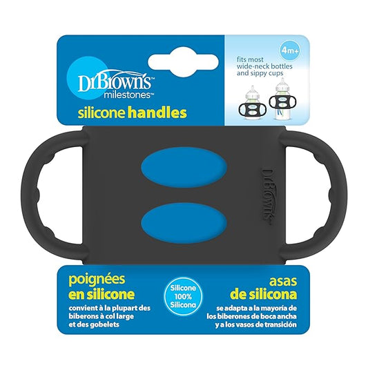 Dr. Brown’s Milestones 100% Silicone Baby Bottle Handles, Wide-Neck, Black, 1-Pack
