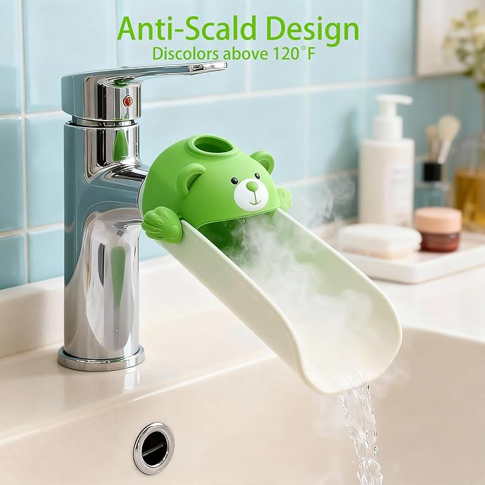 Faucet Extender for Toddlers with Temperature Sensor, Sink Extender for Kids Hand Washing, Fits Most Standard Bathroom Kitchen Faucets (Not for Pull-Out or Extra Wide), Cute Bear Design