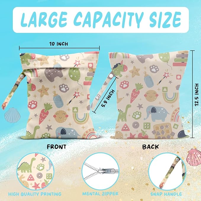 Wet Bag for Baby Swimsuit Kids Wet Dry Bag for Breast Pump Parts Diaper Bag Toiletries Daycare Organizer Beach Vacation Essentials Baby Toys Waterproof Travel Laundry Bags