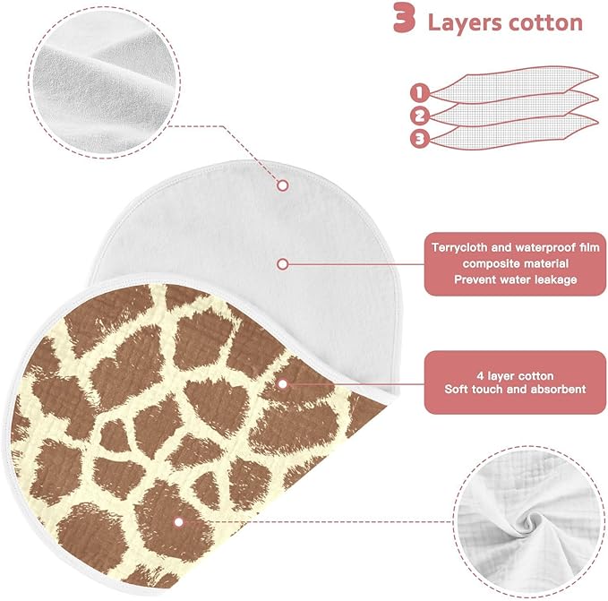 Muslin Burp Cloths for Baby Boys and Girls - 2-Pack Ultra Absorbent Giraffe Print Muslin Washcloths, Newborn Towel, Milk Spit Up Rags, Burp Cloth Bibs for Unisex, 22 x 11 Inch
