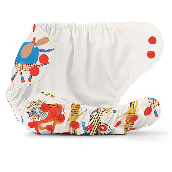 Esembly Cloth Diaper Cover - Reusable Swim Diaper, Waterproof, Breathable - Adjustable Outer Layer Over Absorbent Inner for Blowout Protection - Circus, Size 1 (7-17lbs)