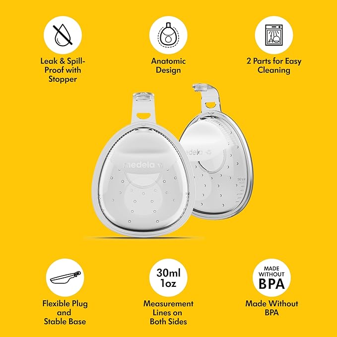 Medela in-Bra Breast Milk Collector, Leak-Proof Wearable Design with Flexible Plug, Anatomic Shape, Made Without BPA, Easy to Clean & Dishwasher Safe, 30 mL Capacity