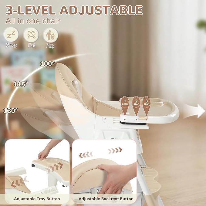 Ktaxon Foldable Baby High Chair, 2-in-1 Portable Convertible Highchair with 5-Point Safety Harness, Easy to Clean Tray and Storage Bag for Toddlers & Babies, Beige