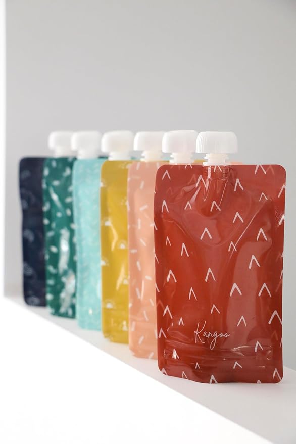Reusable Baby Food Pouches Storage | Snacks | Purees, Apple Sauces, Smoothies | 6 Pack BPA-Free Plastic Refillable Squeeze Pouch | 5oz | Double Lock Zipper | Toddler Boho