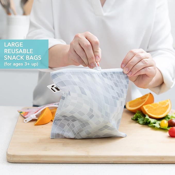 Bumkins Ruffle Apron Bib and 2-pack Sandwich Bags, Waterproof Fabric