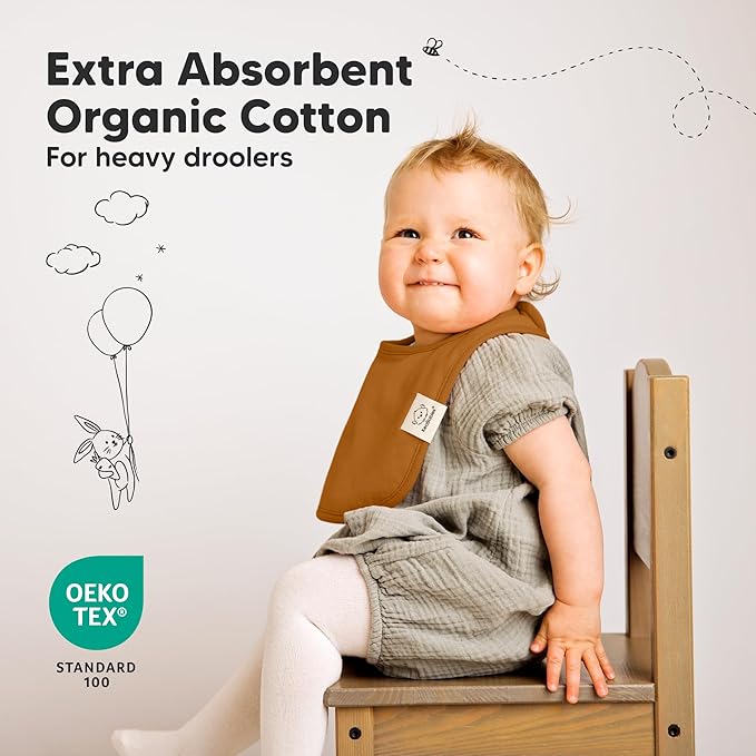 8-Pack Organic Baby Bibs for Boys, Girls - Soft Cotton Drooling and Teething Bibs for Baby Girl & Boy, Extra Absorbent, Easy To Clean & Put On for Toddler, Newborn, Infant 0-24 Months (Hunter)