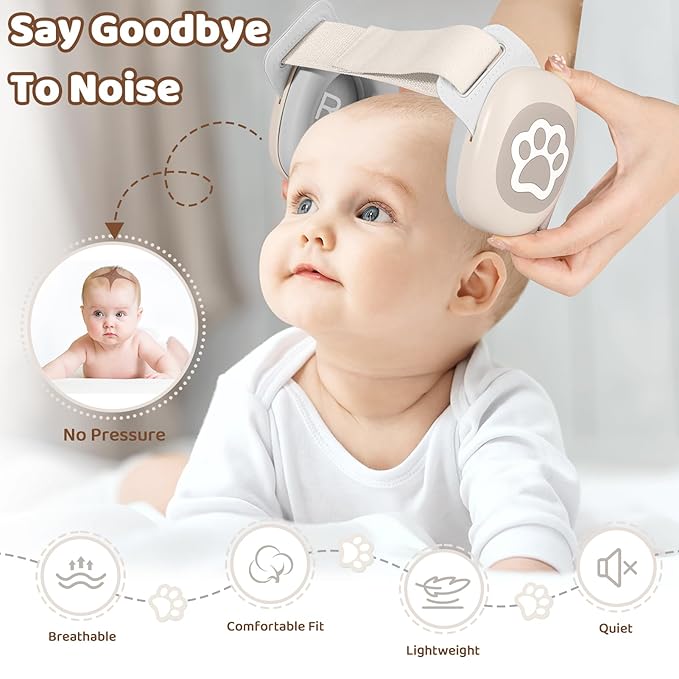 YomauiYee Baby Headphones,Infant Noise Cancelling Earmuffs with Cat Paw Pattern,Infant Ear Protection for Babies 0-48 Months,Baby Travel Essentials for Airplane/Improves Sleep