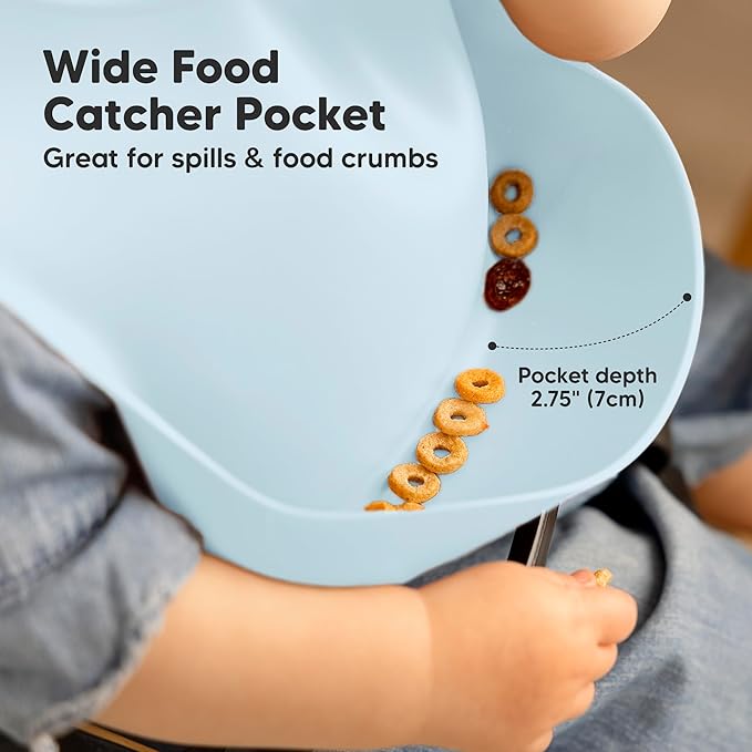 KeaBabies 2-Pack Silicone Bibs for Babies, Toddlers Girl, Boy – Sturdy Food-Grade Baby Bibs for Eating, Large Food Catcher, Clean & Put On Easily, Waterproof Toddler Feeding Essentials (Ocean)