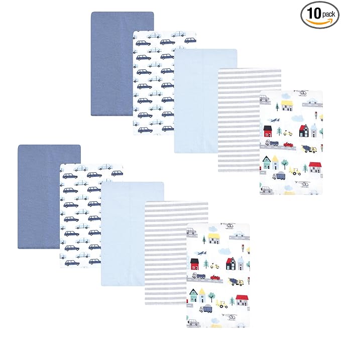 Hudson Baby Unisex Baby Cotton Flannel Burp Cloths 10-Pack, City Life, One Size