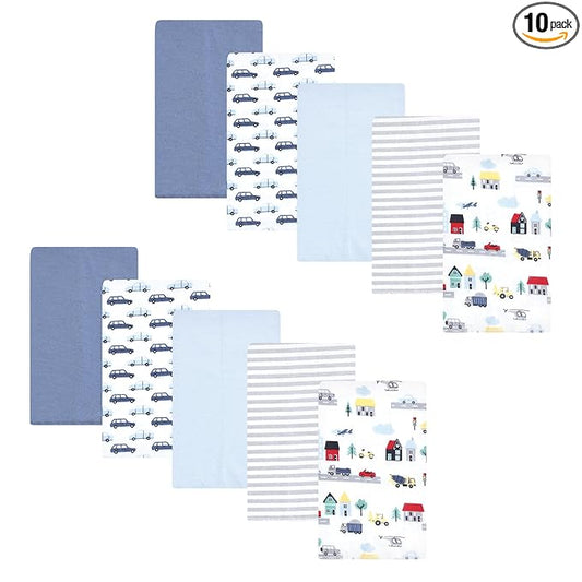 Hudson Baby Unisex Baby Cotton Flannel Burp Cloths 10-Pack, City Life, One Size