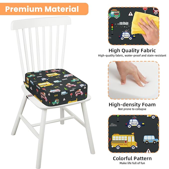 Toddler Booster Seat for Dining Table Kitchen Chair, Kids Booster Seat with Non-Slip Bottom and Adjustable Straps, 4" Detachable Washable Portable Travel Increasing Cushion (Transportation)
