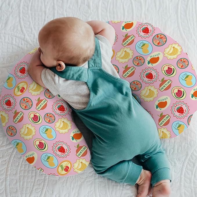 Pink Fruits Summer Preppy Baby Nursing Pillow Covers for Girl Cute Tropical Fruits Stamp Nursery Pillowcase for Breastfeeding Pillows Retro Summer Beach Soft Stretchy Slipcovers for Newborn Infant