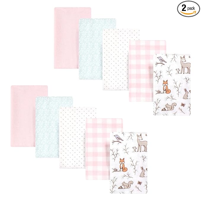 Hudson Baby Unisex Baby Cotton Flannel Burp Cloths, Pink Enchanted Forest, One Size