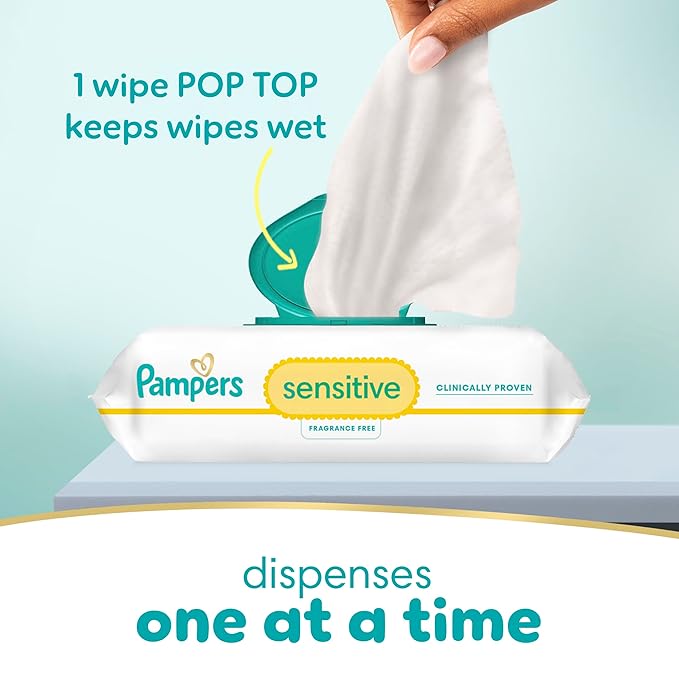 Pampers Baby Dry Disposable Baby Diapers Starter Kit (2 Month Supply), Sizes 1 (252 Count) & 2 (234 Count), with Sensitive Water Based Baby Wipes 12X Multi Pack Pop-Top and Refill (1008 Count)