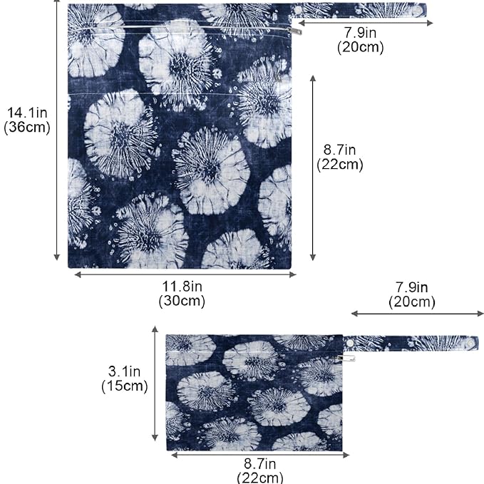 visesunny Abstract Tie Dye Floral 2Pcs Wet Bag with 2 Zippered Pockets Snap Handle Washable Reusable Roomy for Travel,Beach,Pool,Daycare,Stroller,Diapers,Dirty Gym Clothes, Wet Swimsuits, Toiletries