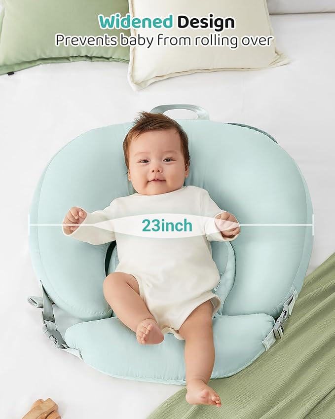 Nursing Pillow for Breastfeeding, 3-in-1 Detachable Baby Feeding Pillow with Removable Support Cushions, Gentle Elevation for Reducing Spit-Up & Gas, Breathable Washable Cover（Green）