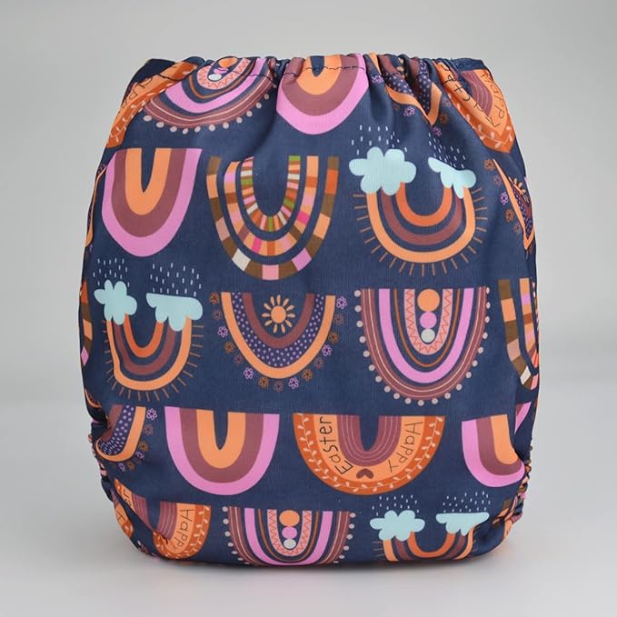 2 to 7 Years Old Cloth Diaper Nappy Pocket Reusable Washable Junior Big Baby Kids Toddler (Retro Rainbows)