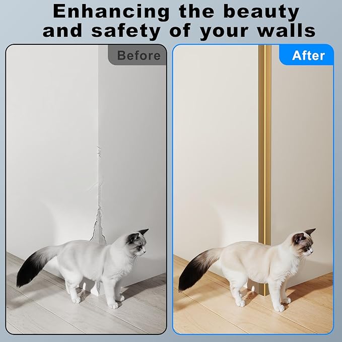 Golden Wall Corner Protector, 4Pcs, Length 35.4in, Width 0.4in - Self Adhesive Metal Corner Protector for Aluminum Trim molding, Cabinet Edge Guard, Easy to Install