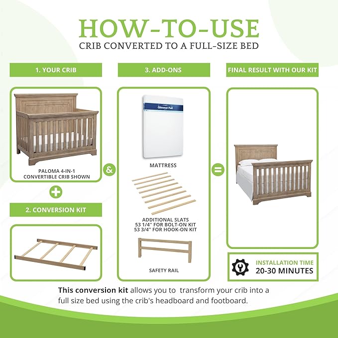 CC KITS Full-Size Conversion Kit Bed Rails Compatible with Simmons Kids Convertible Cribs by Delta Children - Solid Wood Rail - Toddler and Adult Bed Rail for Full-Size (Rustic Driftwood, BOLT-ON KIT)