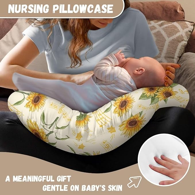 Sunflower Music Note Nursing Pillowcase for Newborn Baby Boys Girls, Ultra Soft Nursing Pillow Covers for Maternity Mom Stretchy Nursing Pillow Fit for Most Nursing Pillow Core