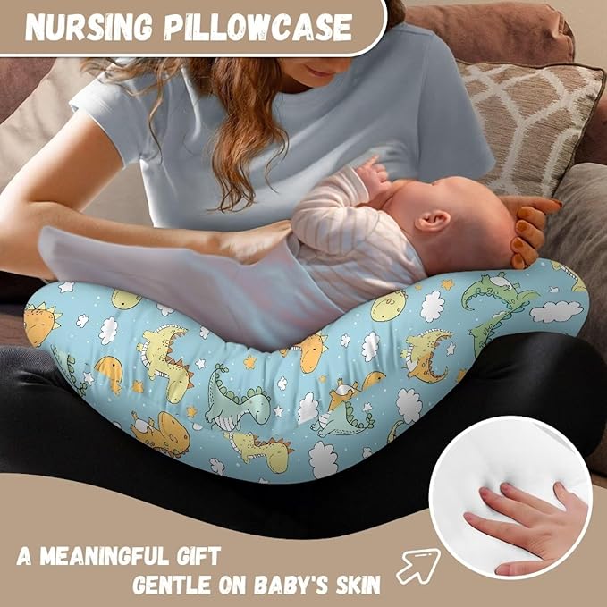 Cartoon Dino Nursing Pillow Covers Breastfeeding Pillow Slipcover for Newborn Soft Nursing Pillow Case Skin-Friendly U-Shaped Hidden Zipper Design
