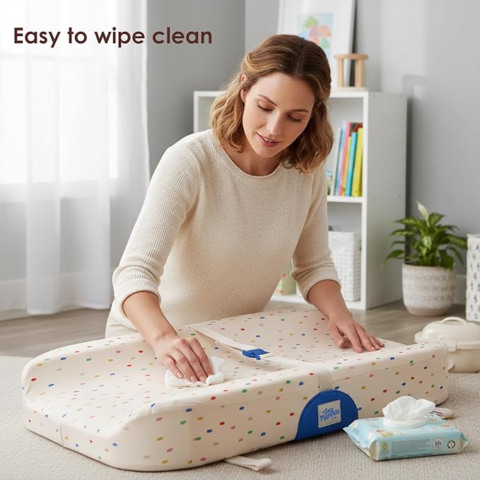 Tiny Marvels Baby Changing Pad with Cover, Waterproof Diaper Changing Pad with Non-Slip Base, Soft Contoured Changing Pad for Dresser, Nursery & Travel