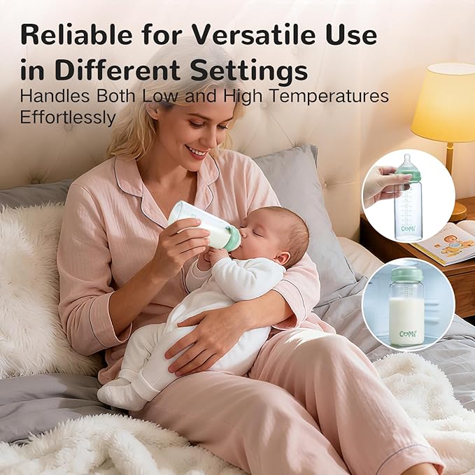 COMI Wide Neck Glass Breastmilk Collection n Storage Bottle, 4 Packs,10oz with Screw Ring Sealing Disk,Re-markable Sealing Disc,BPA Free,Fits Breast Pumps&Nipples(4 Green Lids)