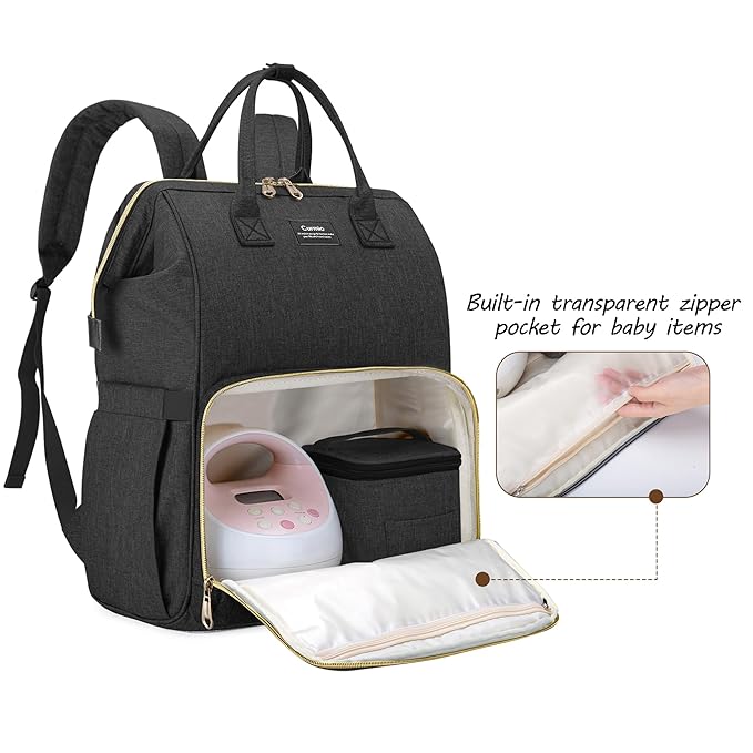 CURMIO Breast Pump Bag Backpack Compatible for Spectra S1, S2, Medela, Pumping Tote with Compartment for Cooler Bag, with Padded Laptop Sleeve for Working Moms, Black
