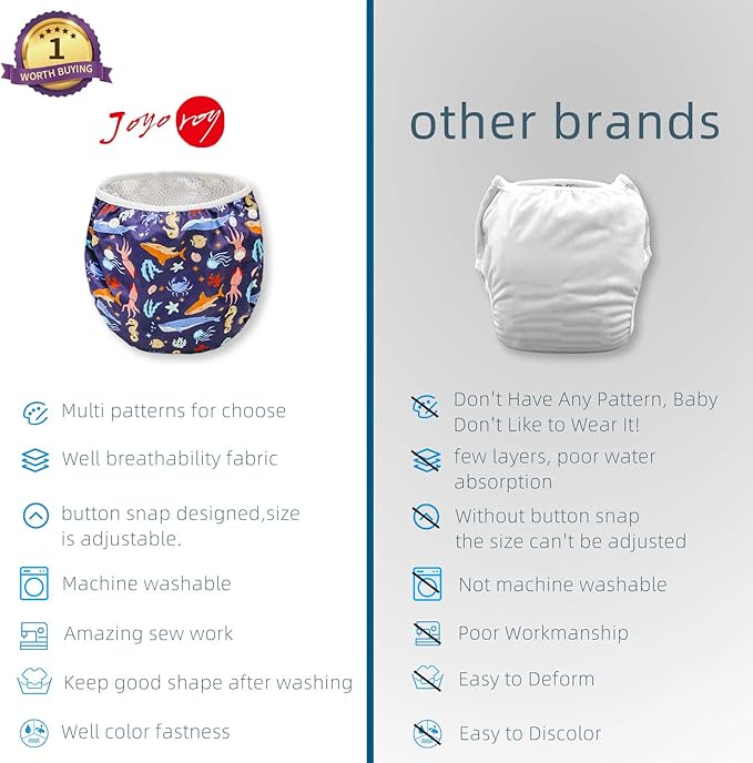 Joyo roy Reusable Swim Diapers 2pcs Snap One Size Swim Diapers Size 5 For Toddlers Baby Swimming Diaper Size 6 Easy-Wash Pool & Beach Baby Essentials Baby Girls' Waterproof Diaper For Swimming Lessons