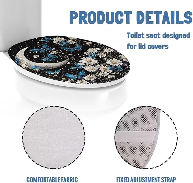 Butterfly Daisy Toilet Lid Cover Flannel Toilet Lid Cover Protector Decor Stretch Washable Suitable for Home School Hotel Dormitory Apartment，Bathroom Accessories