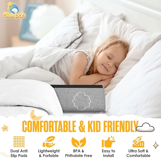 Sleepah 3 Pack Bed Rail for Toddlers Memory Foam Bed Bumper Guard w Dual Non-Slip Pads (Top & Bottom) Bed Rail is Waterproof Washable Soft Removable Cover for Kids, Adults & Seniors