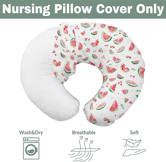 Watermelon Bites Leaves Baby Nursing Pillow Covers for Boy Girl Tropical Summer Fruits Nursery Pillowcase for Breastfeeding Pillows Boho Beach Vacation Soft Stretchy Slipcovers for Newborn Infant
