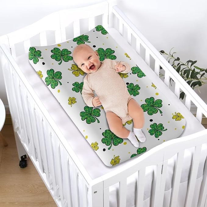 Green Leaf Baby Changing Pad Cover Durable Waterproof Changing Table Cover Stain Resistant Table Sheets Breathable St. Patrick's Day Diaper Changing Mat Cover