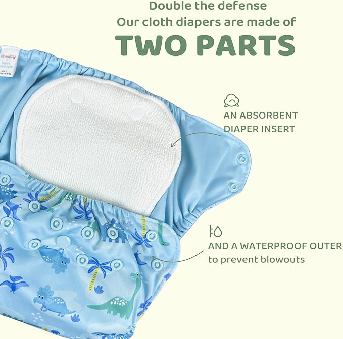 BISENKID 2 Pack Waterproof Cloth Diapers Reusable Swim Diaper - Adjustable Outer Shell with 3 Pack Absorbent Diaper Liners to Prevent Urine Blowouts for Baby Boy, Size 1 (7-17Pound)