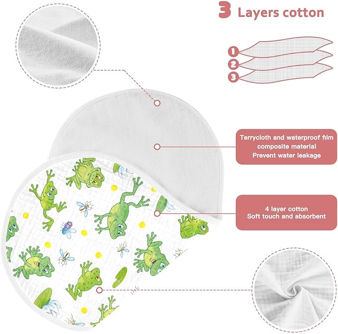 Cartoon Frog Lily Lotus Leaf Muslin Burp Cloths for Baby 4 Pack 100% Cotton Baby Washcloths Bibs for Boy Girl