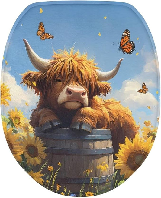 Highland Cow Toilet Seat Covers for Bathroom Toilet Dust Covers Flannel Fabric Soft and Breathable Toilet Lid Cover Elongated Toilet Seat Covers Decoration