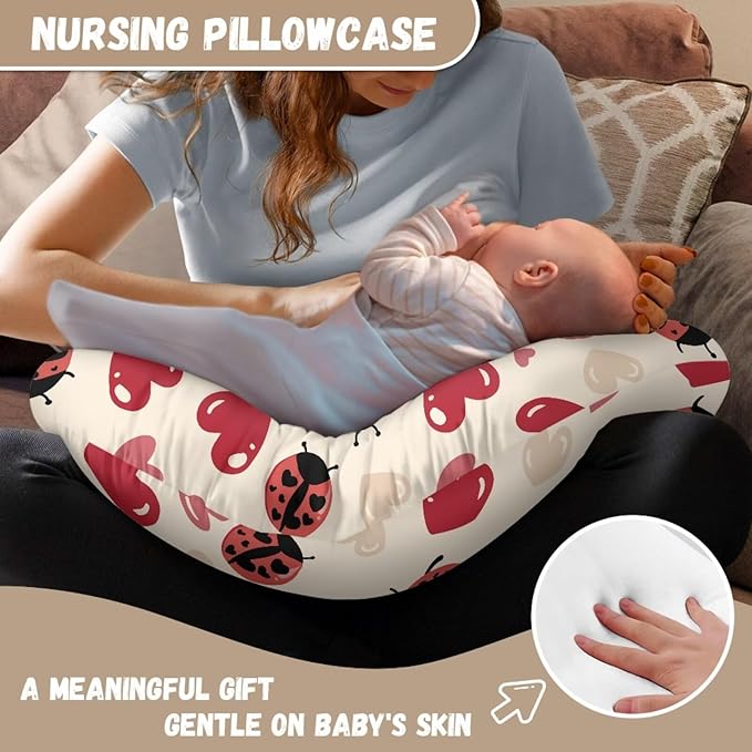Ladybug Love Nursing Pillow Cover Breathable Neutral Breastfeeding Pillow Cover Easy to Clean Soft Removable Pillow Cover for Infant Snug